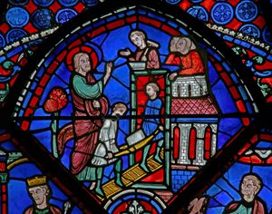 Raam w23 met een scène uit het leven van St. Thomas: de heilige bouwt een kerk