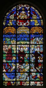 Raam w31 met Passiescènes: Gethsemane en de Opstanding door French School
