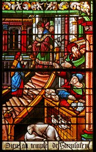 Raam w38 met een scène uit het leven van de Maagd Maria: haar presentatie in de tempel