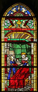 Raam w3 met de Geboorte van de Maagd Maria door French School
