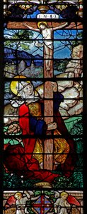 Raam w5 met afbeelding van een scène uit het leven van St. Maria Magdalena - de heilige bij het Kruis door French School