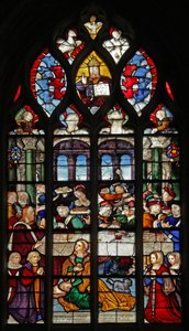 Raam met de gebeurtenissen in Simons huis: Maria Magdalena wast de voeten van Christus door French School