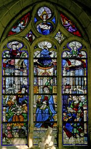 Raam met St. Anna die de Maagd leert lezen; Maria Jacobe en Maria Salome en families; David, Asa, Josias boven