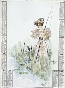 Vrouw vissen - tekening door Guillaume