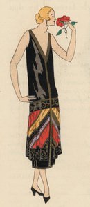Avondkleding voor dames uit de jaren 1920 van ontwerper Georges Doeuillet (kleurenlitho)