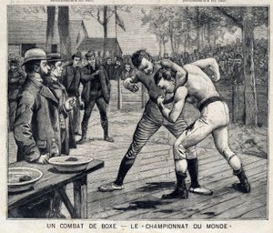 Wereldkampioenschap: bokswedstrijd tussen Jim Corbett en Bob Fitzsimmons in Carson, Nevada, Verenigde Staten: In The Little Parisien op 11/04/1897