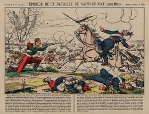 Gewonde Franse dragonder schiet een Pruisische lansier neer bij de Slag om Saint-Privat, Frans-Pruisische Oorlog