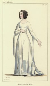 XIV Eeuw, Franse Edelman (gekleurde gravure)
