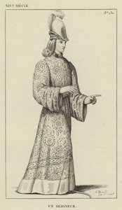 XIV Eeuw, Een Heer (gravure) door French School