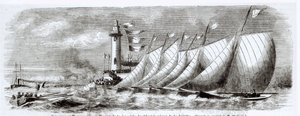 Jachten ronden de Joliette Vuurtoren tijdens de Regatta van 1864 in Marseille, uit Le Monde Illustré