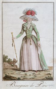 Jonge Parijse bourgeois vrouw in een wandeljurk