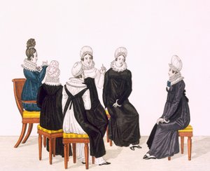 Jonge vrouwen aan het kletsen, ca. 1820 door French School