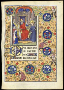 f.135r Miniatuur van Pilatus die zijn handen wast van het lot van Jezus, uit 