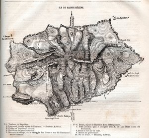 kaart van het eiland Sint-Helena, gravure door French School