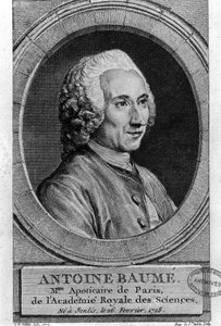 Portret van Antoine Baumé (1728-1804), Franse chemicus en apotheker. Apoticaire de Paris. Gravure uit 1772