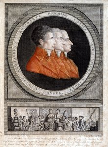 Portret van de drie consuls, Napoleon Bonaparte (1769-1821), Jean Jacques Regis (Jean-Jacques-Regis) de Cambaceres (1753-1824) en Charles Francois Lebrun (1739-1824) door French School
