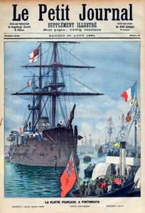 De Franse vloot in Portsmouth: vlaggenschip Marengo, de torpedoboot Lance en het slagschip Marceau, voorpagina van de Petit Journal van 29 augustus 1891 (gravure) door French School