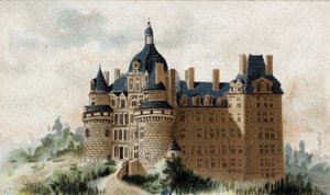 Uitzicht op het kasteel van Brissac (Maine et Loire) door French School