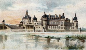 Uitzicht op het kasteel van Chantilly (Oise) door French School