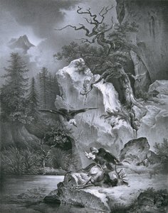 Gier met dood hert door Friedrich August Mathias Gauermann