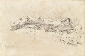 Liggende holle boomstam door Friedrich August Mathias Gauermann