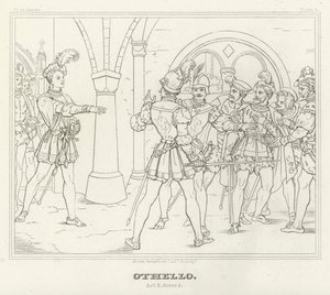 Othello, Act II, Scene 3 (gravure) door Friedrich August Moritz Retzsch
