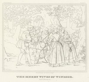 De Vrolijke Vrouwen van Windsor, Act V, Scene 4 (gravure) door Friedrich August Moritz Retzsch