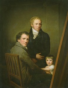 Zelfportret met pleegdochter Lina Groger en schilder Heinrich Jakob Aldenrath