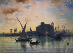 SPANJE – ZICHT OP SEVILLA – DE GUADALQUIVIR – 1867 door Friedrich Eibner