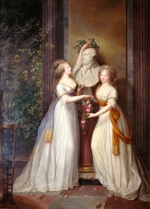 De prinsessen Louise en Frederica van Pruisen kronen de buste van Frederik Willem II, 1795