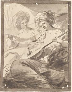 Twee vrouwen met mandoline (studie voor dubbelportret van de zusters Victoire en Sophie von Fries?) door Friedrich Heinrich Fuger