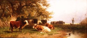 Vee dat drinkt in een landschap door Friedrich Johann Voltz