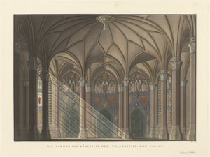 Decor met de kamer van de koning voor het treurspel 
