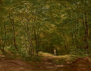 Wandelaars in een boslandschap door Friedrich Loos