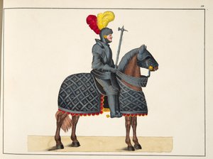 Ridder in harnas op zijn paard, plaat uit 