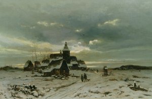 Een dorp in de sneeuw