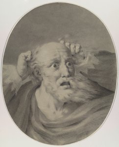 Oude man met baard, die zijn haar in de war maakt door Friedrich Rehberg
