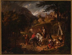 De Habsburgse legende: Graaf Rudolf helpt een priester over een stroom door Friedrich Wilhelm Müller