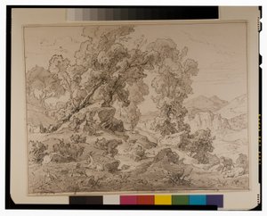 Faun en nimf in Arcadisch landschap door Friedrich the Elder Preller