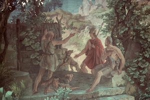 Odysseus bij de varkenshoeder Eumaeus, Scènes uit de Odyssee door Friedrich the Elder Preller