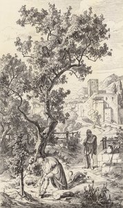Odysseus bezoekt zijn vader Laertes (gravure)