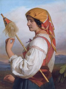 Duits: Italiaanse vrouw (Chiaruccia) met spinrok door Friedrich von Amerling