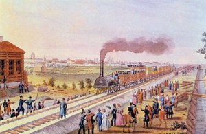 Aankomst van de eerste trein van Sint-Petersburg naar Tsarskoye Selo op 30 oktober 1837, 1837 door Friedrich von Martens