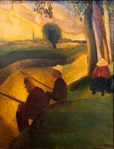 Vissers aan de rivier de Leie