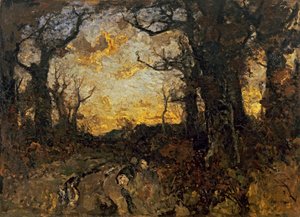 Avond in het bos door Fritz Baer