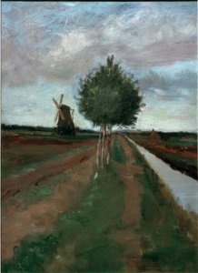 Molen en weg met berken door Fritz Mackensen
