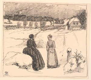 Daar buiten in de Sneeuw zat een Vrouw in Lange Zwarte Kleren... door Fritz Syberg