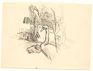 Een zwaan met kuiken door Fritz Syberg