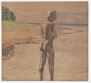 Hans staande in het water. Motief van Fyns Hoved door Fritz Syberg