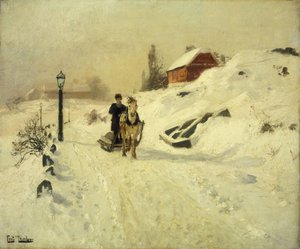 Een paardenslee in een winterlandschap